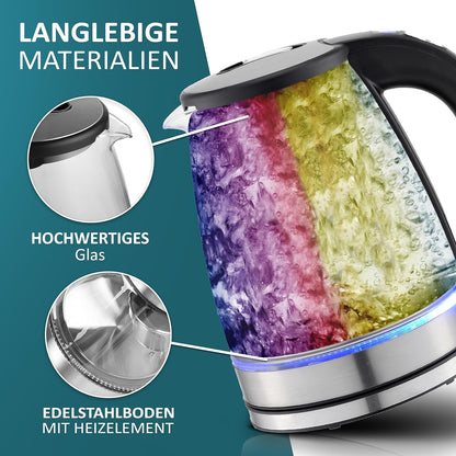 Ecosa Glas Wasserkocher mit Temperatureinstellung | 40°C - 100°C | 1,8 L | 2200 watts | Écran LCD | Éclairage LED | Acier inoxydable de haute qualité 