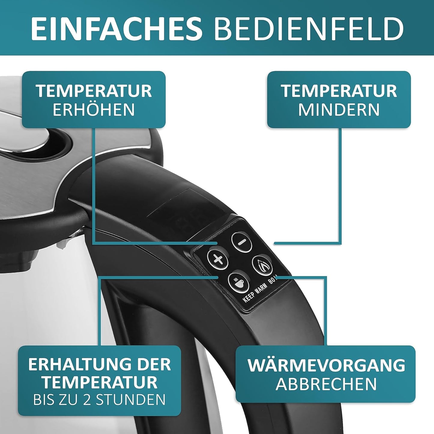 Ecosa Glas Wasserkocher mit Temperatureinstellung | 40°C - 100°C | 1,8 L | 2200 watts | Écran LCD | Éclairage LED | Acier inoxydable de haute qualité 