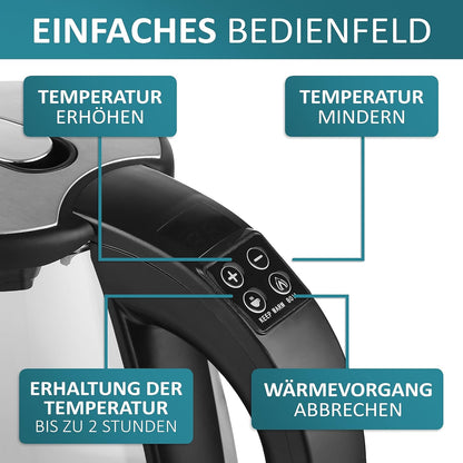 Ecosa Glas Wasserkocher mit Temperatureinstellung | 40°C - 100°C | 1,8 L | 2200 watts | Écran LCD | Éclairage LED | Acier inoxydable de haute qualité 