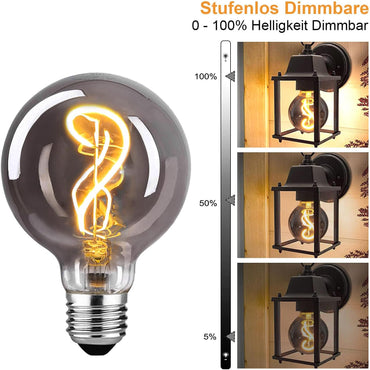 Edison Vintage Glühbirne E27 3W G80 Dimmbar Rauchgrau - 3 Pièces