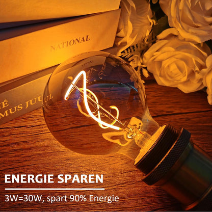 Edison Vintage Glühbirne E27 3W G80 Dimmbar Rauchgrau - 3 Pièces