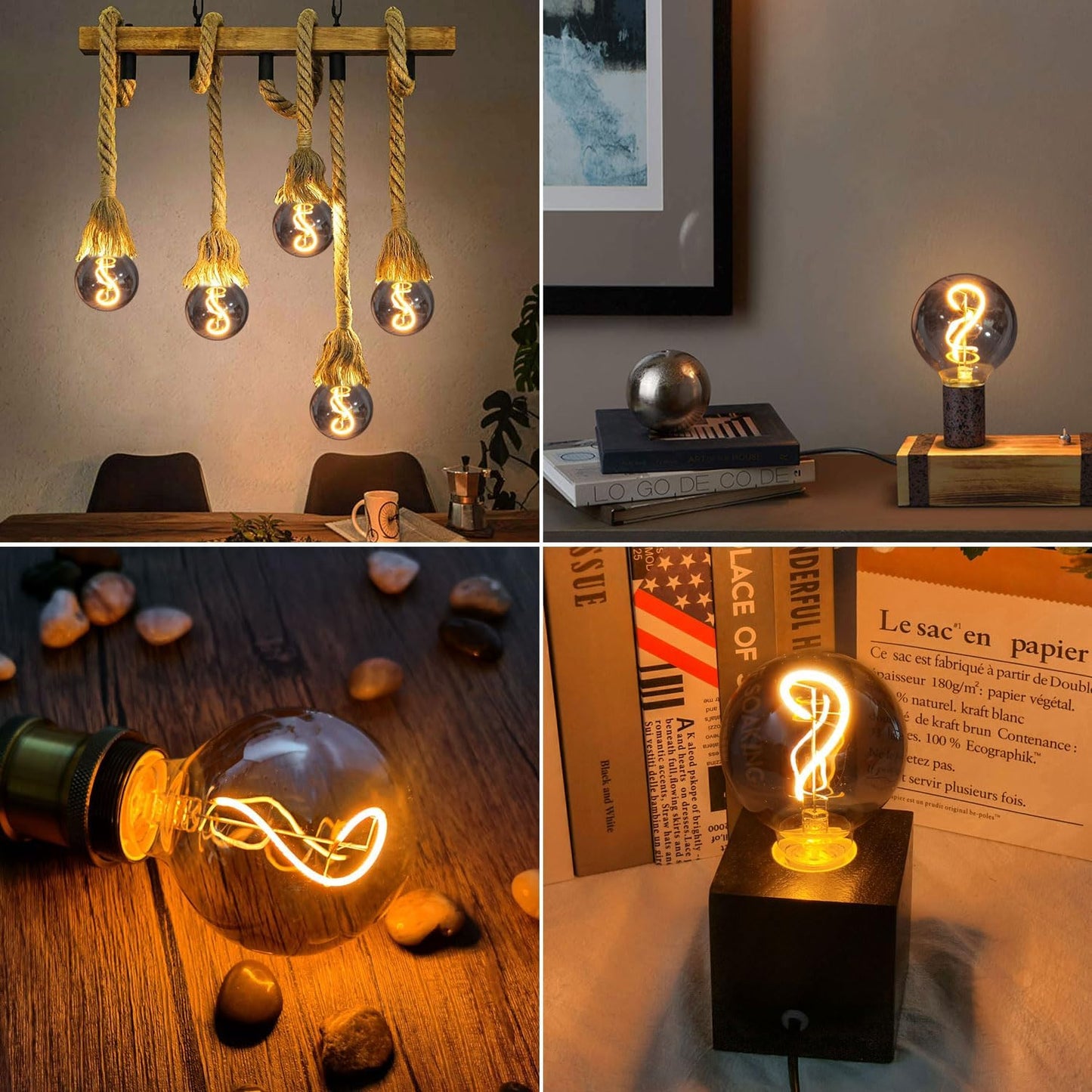 Edison Vintage Glühbirne E27 3W G80 Dimmbar Rauchgrau - 3 Pièces