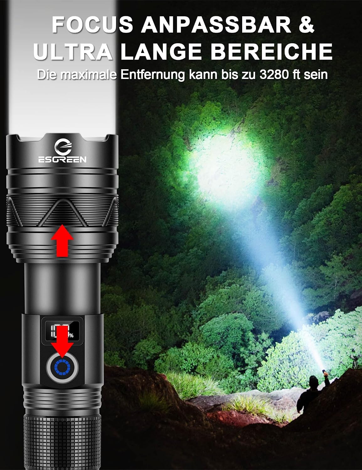 Esgreen LED Taschenlampe Extrem Hell 1000000 Lumens mit Mini UV 365nm Licht