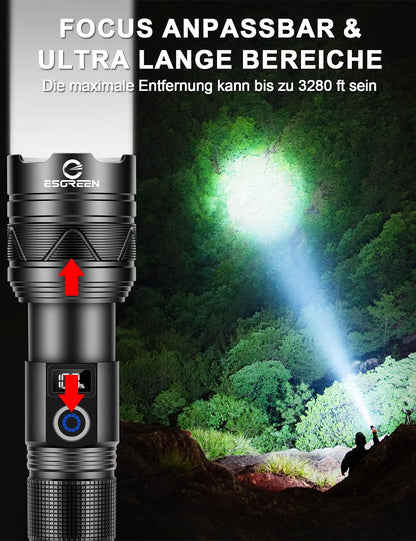 Esgreen LED Taschenlampe Extrem Hell 1000000 Lumens mit Mini UV 365nm Licht