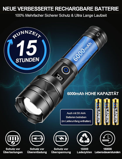 Esgreen LED Taschenlampe Extrem Hell 1000000 Lumens mit Mini UV 365nm Licht
