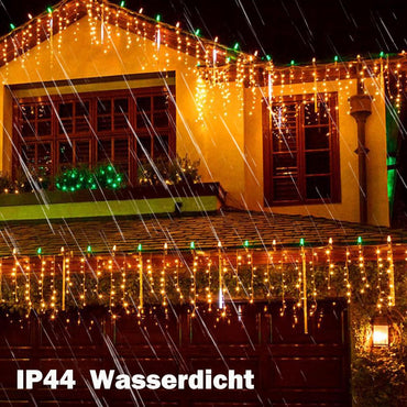 Guirlande lumineuse extérieure Eisregen, 10 m, 400 LED, avec minuterie, étanche IP44, 8 modes, pour l'intérieur et l'extérieur, pour Noël, chambre, fête, fête, balcon, jardin (blanc chaud) [Classe énergétique F]