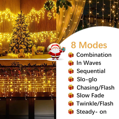 Eisregen Lichterkette für Außenbeleuchtung, 10m 400 LED Lichterkette mit Timer, IP44 wasserdicht, 8 Modi, für drinnen und draußen für Weihnachten, Schlafzimmer, Party, Fest, Balkon, Garten (Warmweiß) [Energieklasse F]