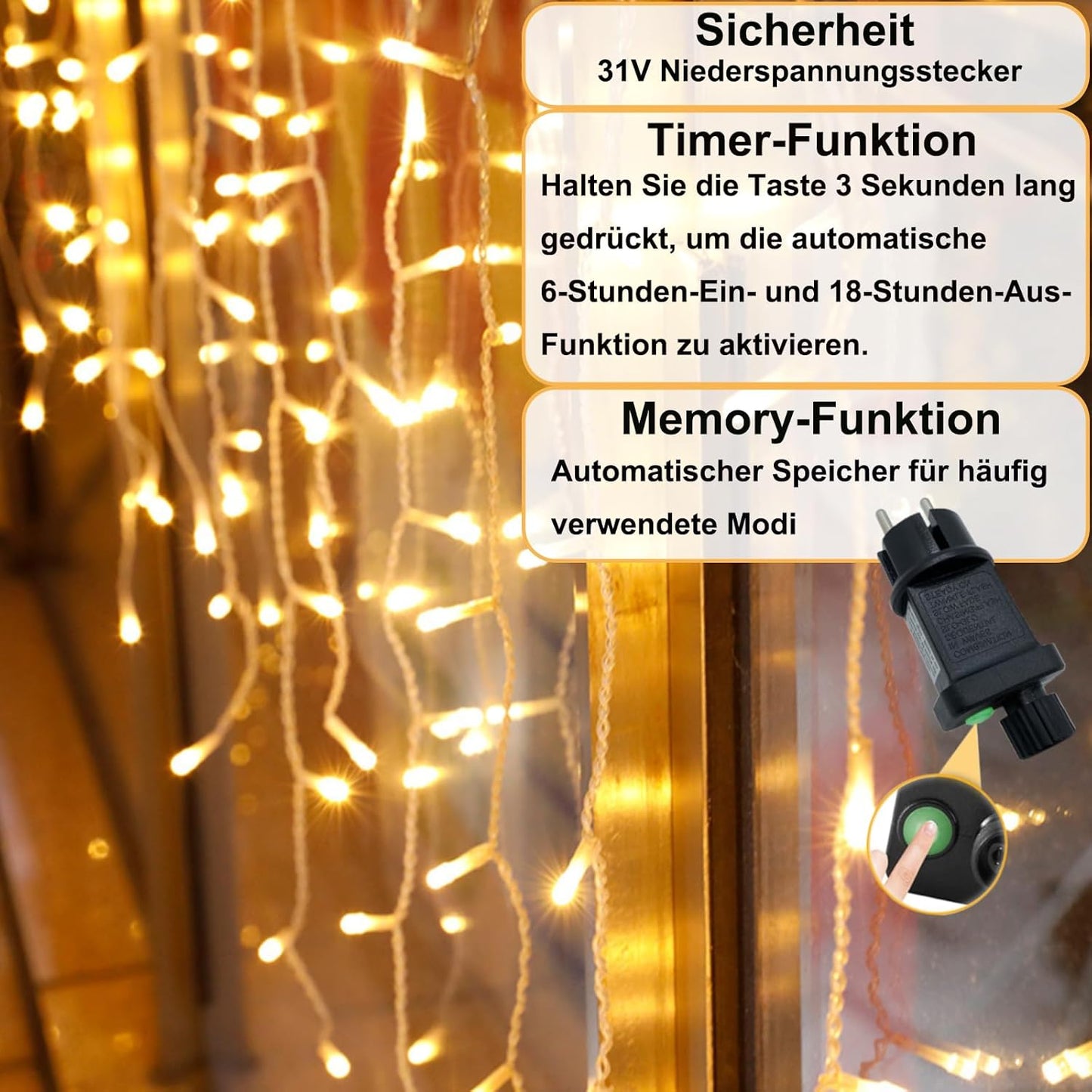 Eisregen Lichterkette für Außenbeleuchtung, 10m 400 LED Lichterkette mit Timer, IP44 wasserdicht, 8 Modi, für drinnen und draußen für Weihnachten, Schlafzimmer, Party, Fest, Balkon, Garten (Warmweiß) [Energieklasse F]