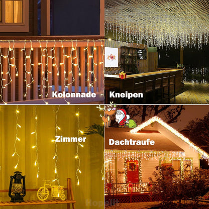 Eisregen Lichterkette für Außenbeleuchtung, 10m 400 LED Lichterkette mit Timer, IP44 wasserdicht, 8 Modi, für drinnen und draußen für Weihnachten, Schlafzimmer, Party, Fest, Balkon, Garten (Warmweiß) [Energieklasse F]
