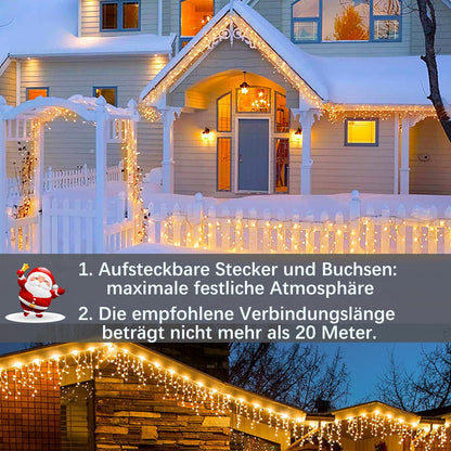 Eisregen Lichterkette für Außenbeleuchtung, 10m 400 LED Lichterkette mit Timer, IP44 wasserdicht, 8 Modi, für drinnen und draußen für Weihnachten, Schlafzimmer, Party, Fest, Balkon, Garten (Warmweiß) [Energieklasse F]