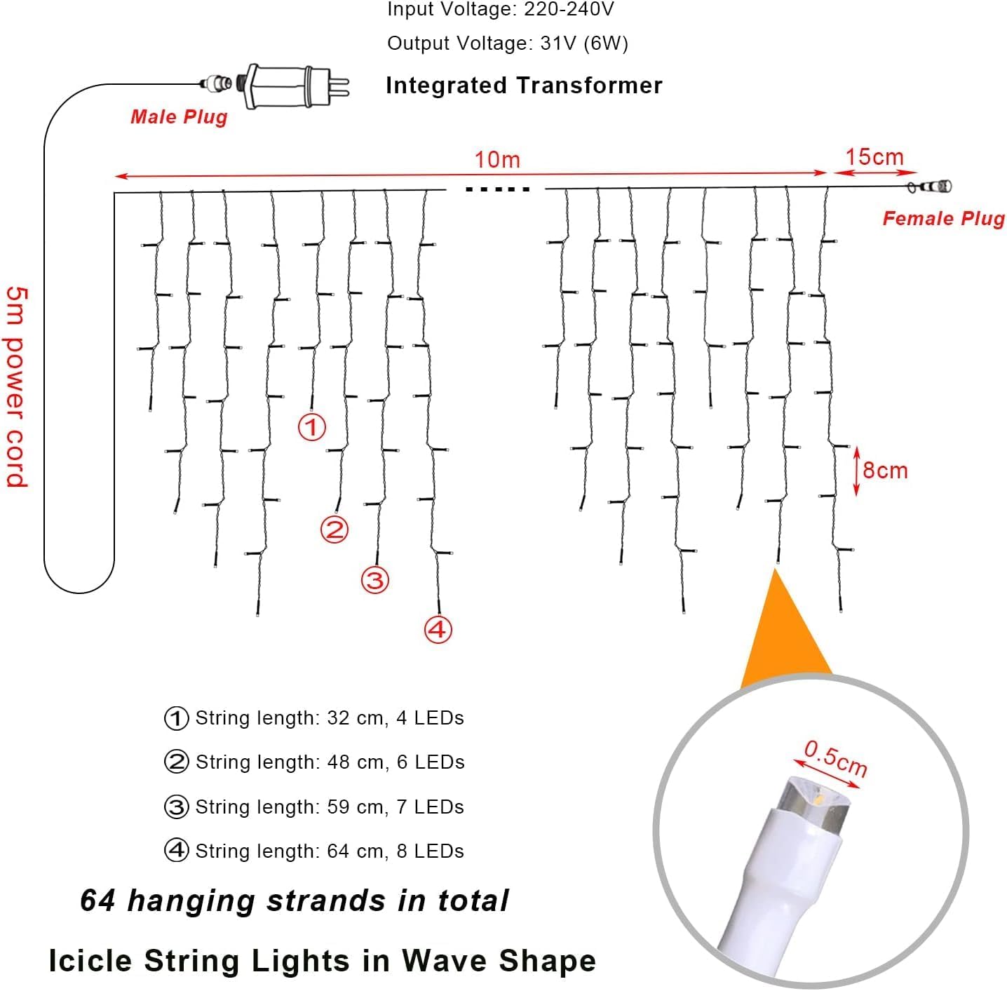 Eisregen Lichterkette für Außenbeleuchtung, 10m 400 LED Lichterkette mit Timer, IP44 wasserdicht, 8 Modi, für drinnen und draußen für Weihnachten, Schlafzimmer, Party, Fest, Balkon, Garten (Warmweiß) [Energieklasse F]