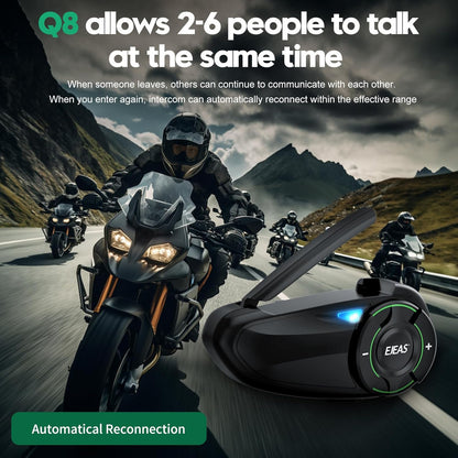 EJEAS Q8 Mesh Motorrad Bluetooth Headset, 800m Reichweite Headset,Starke Anti-Interferenz-Fähigkeit