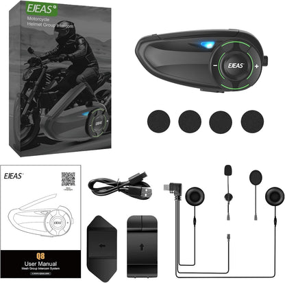 EJEAS Q8 Mesh Motorrad Bluetooth Headset, 800m Reichweite Headset,Starke Anti-Interferenz-Fähigkeit