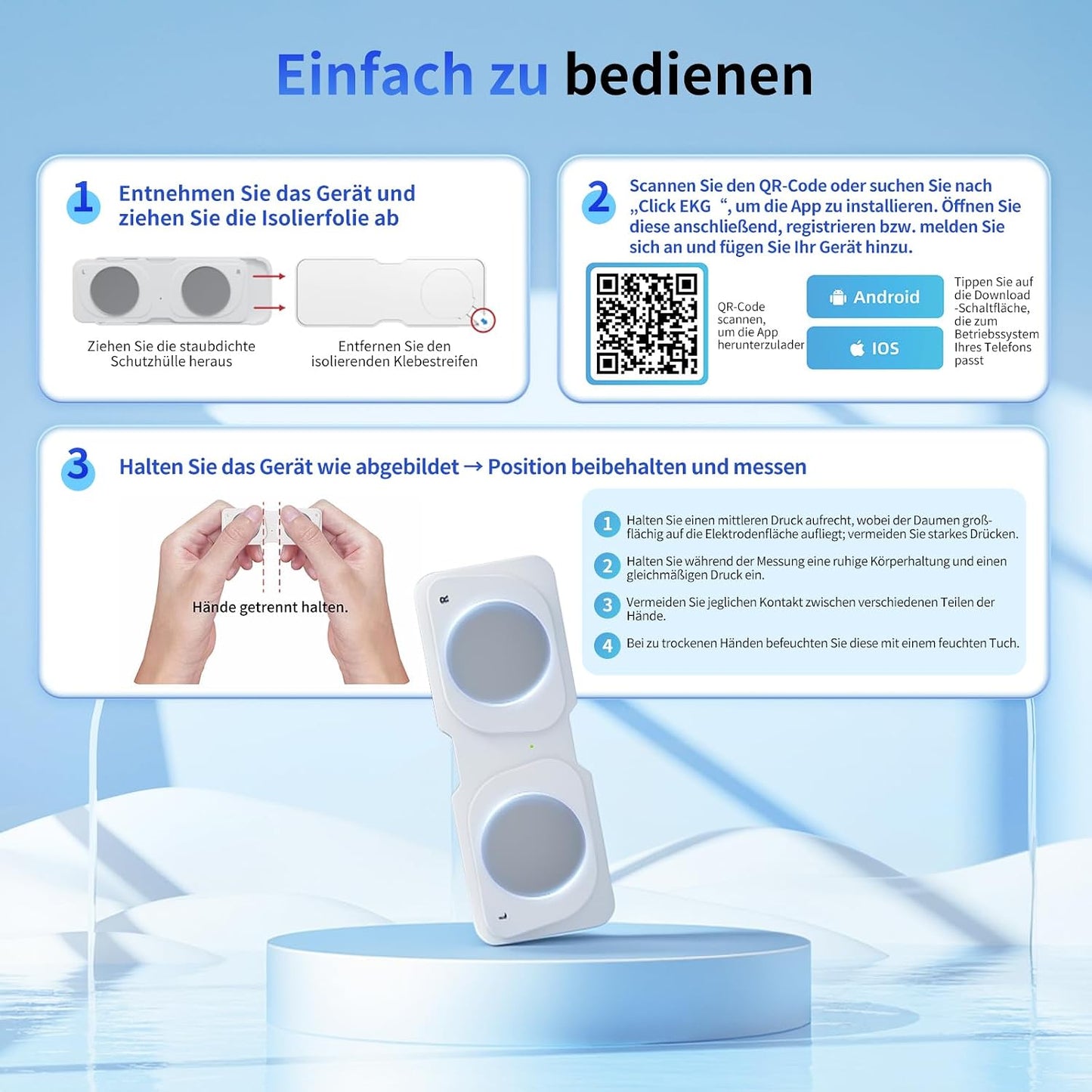 Mobiles EKG-Gerät,erkennt Vorhofflimmern,Herzfrequenzmesser, App für iOS/Android