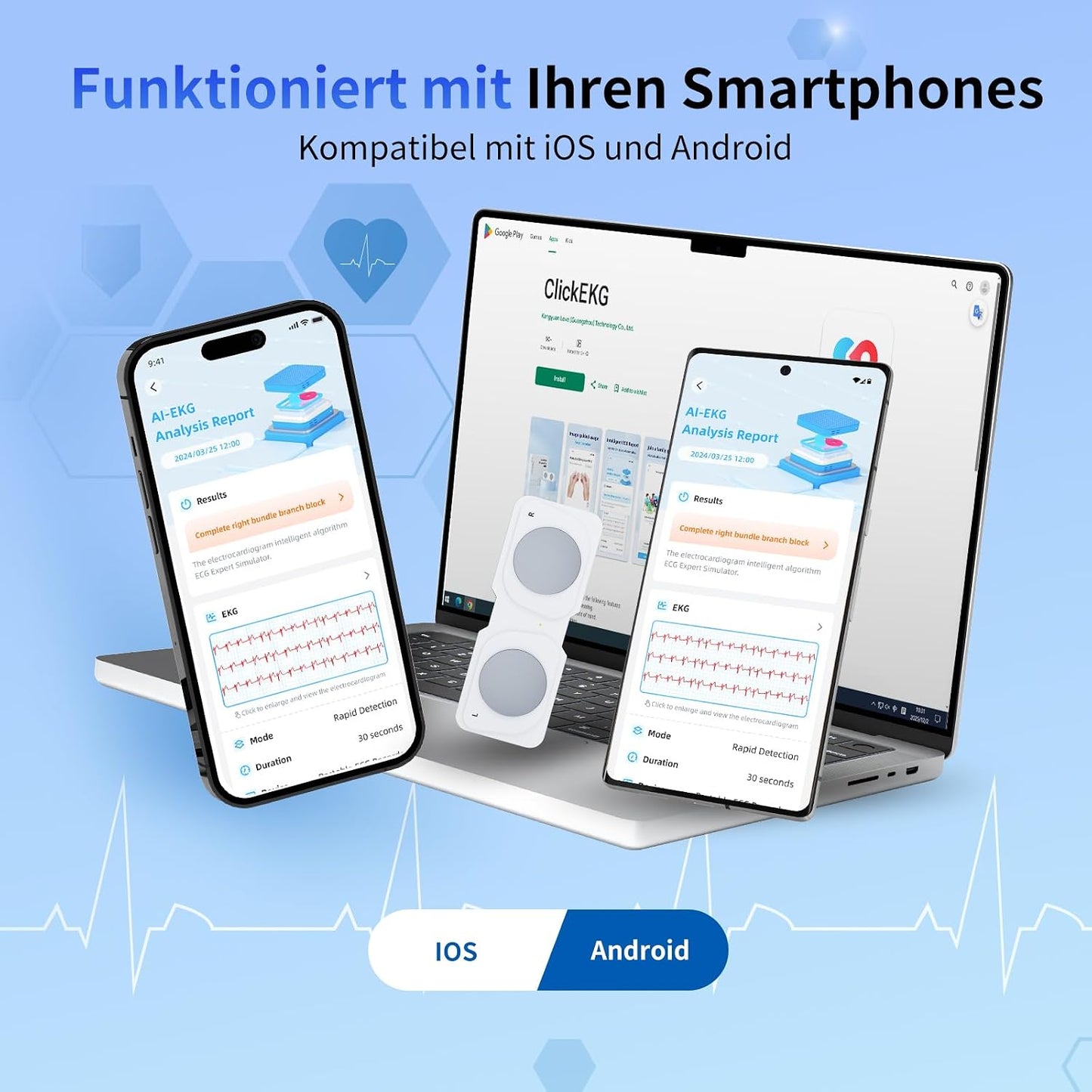 Mobiles EKG-Gerät,erkennt Vorhofflimmern,Herzfrequenzmesser, App für iOS/Android
