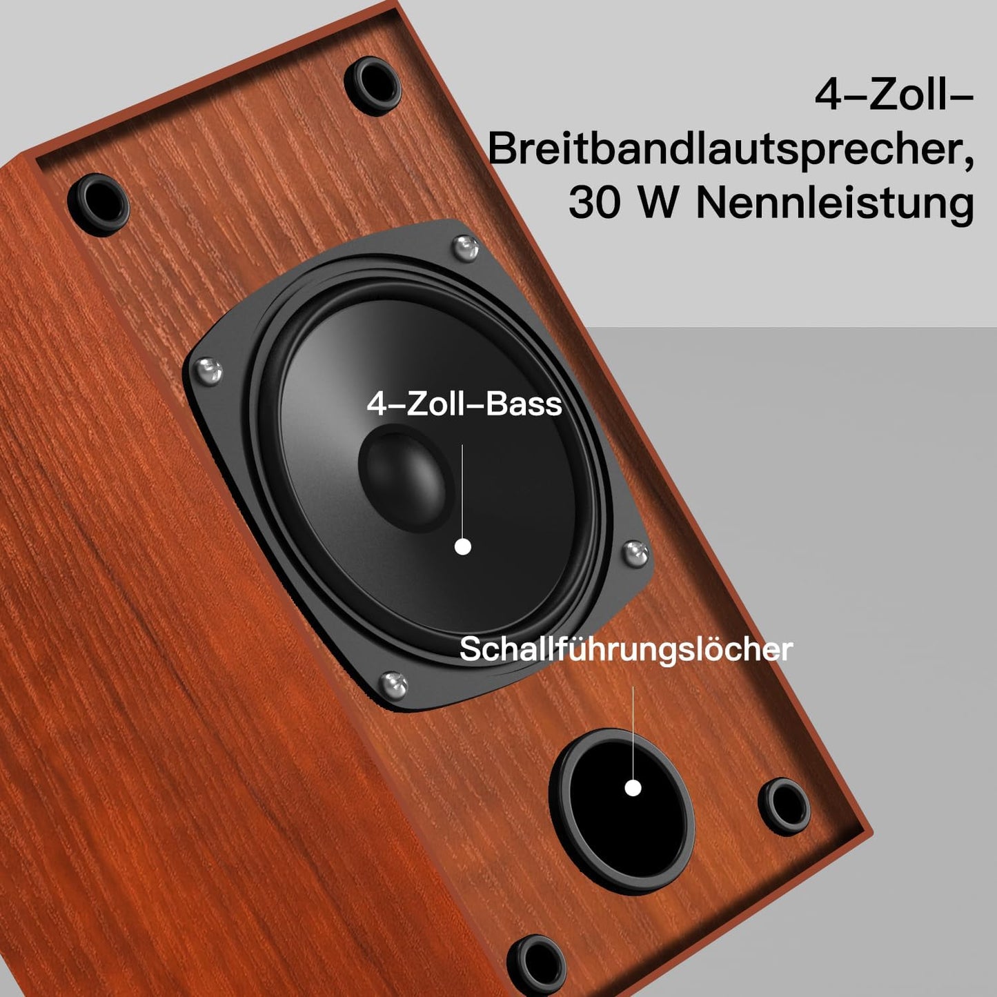 Elimavi Aktive Regallautsprecher, Computerlautsprecher mit 4"-Tieftöner, 3,5 mm(2 in pack) Braun