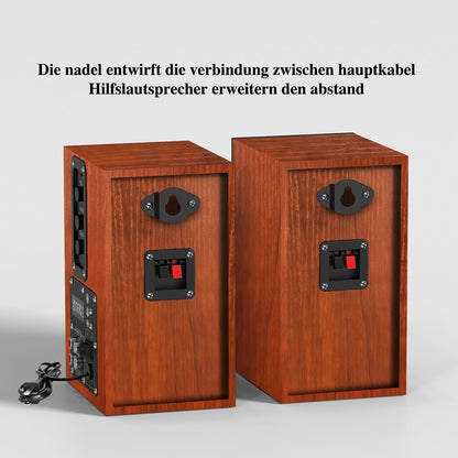 Elimavi Aktive Regallautsprecher, Computerlautsprecher mit 4"-Tieftöner, 3,5 mm(2 in pack) Braun