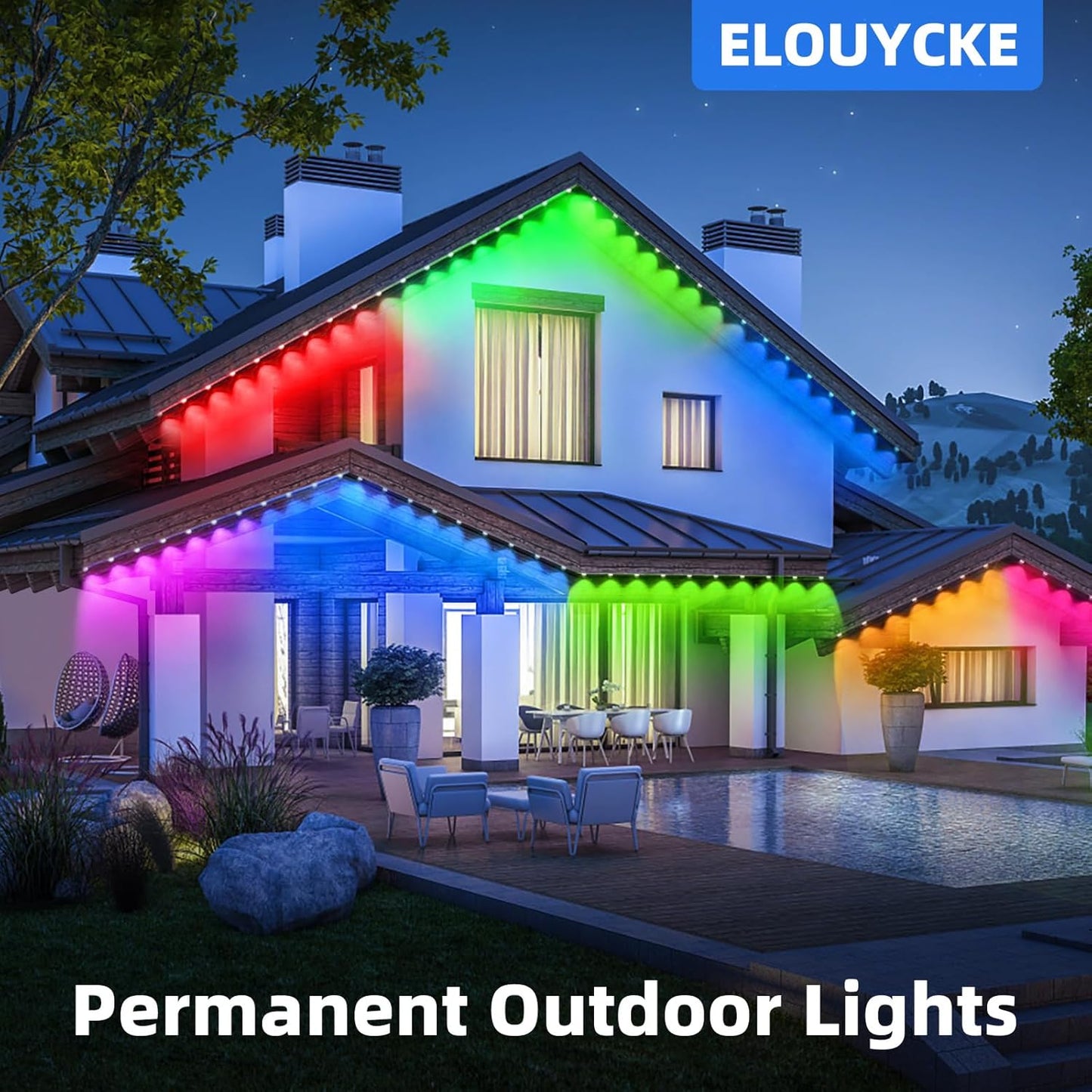 ELOUYCKE Permanente Außenbeleuchtung 15M, Smart RGBIC Außenleuchten 30 LED, IP67 Wasserdicht