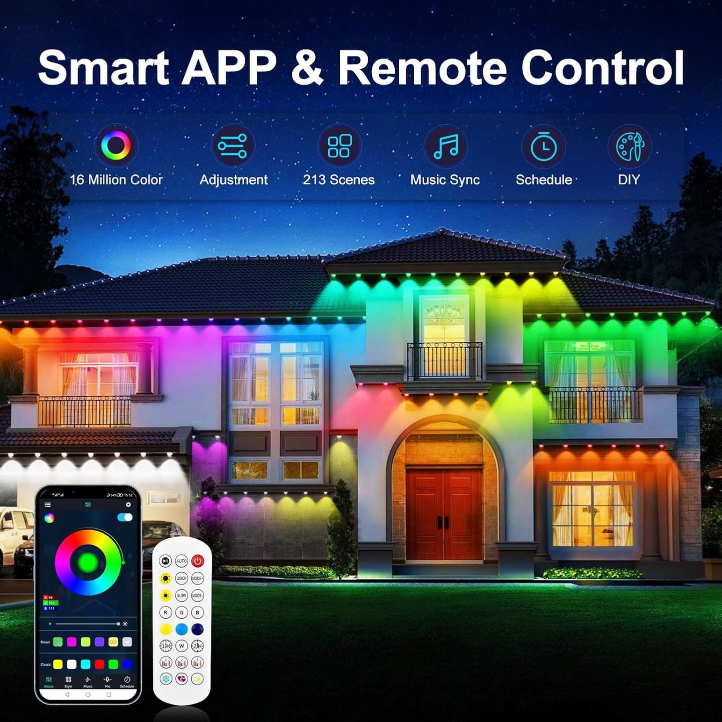 ELOUYCKE Permanente Außenbeleuchtung 15M, Smart RGBIC Außenleuchten 30 LED, IP67 Wasserdicht