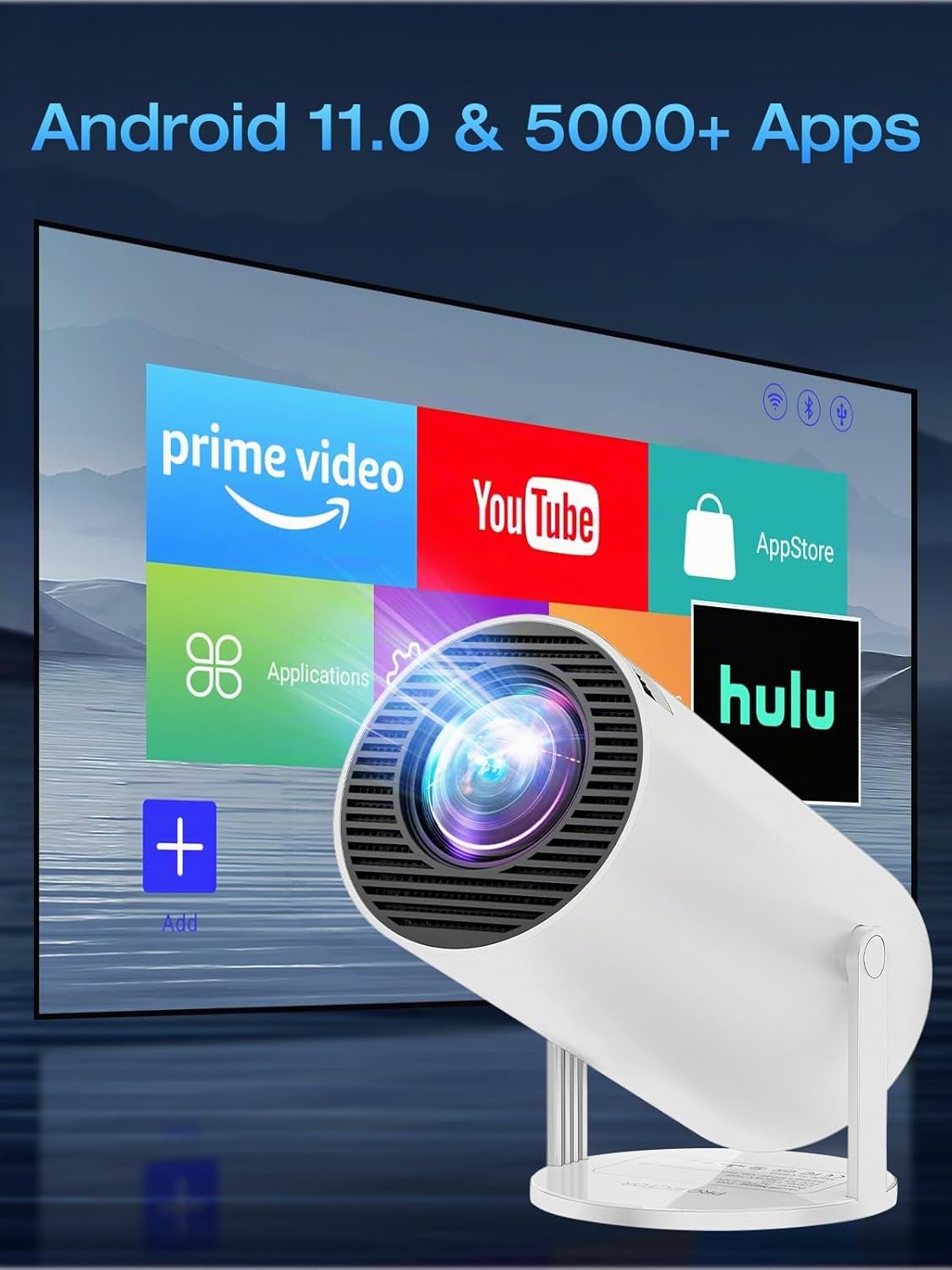 Einyoumily Beamer 2026 Mini Projektor tragbar 20000 Lumen 4K Bluetooth 5.4 Weiß