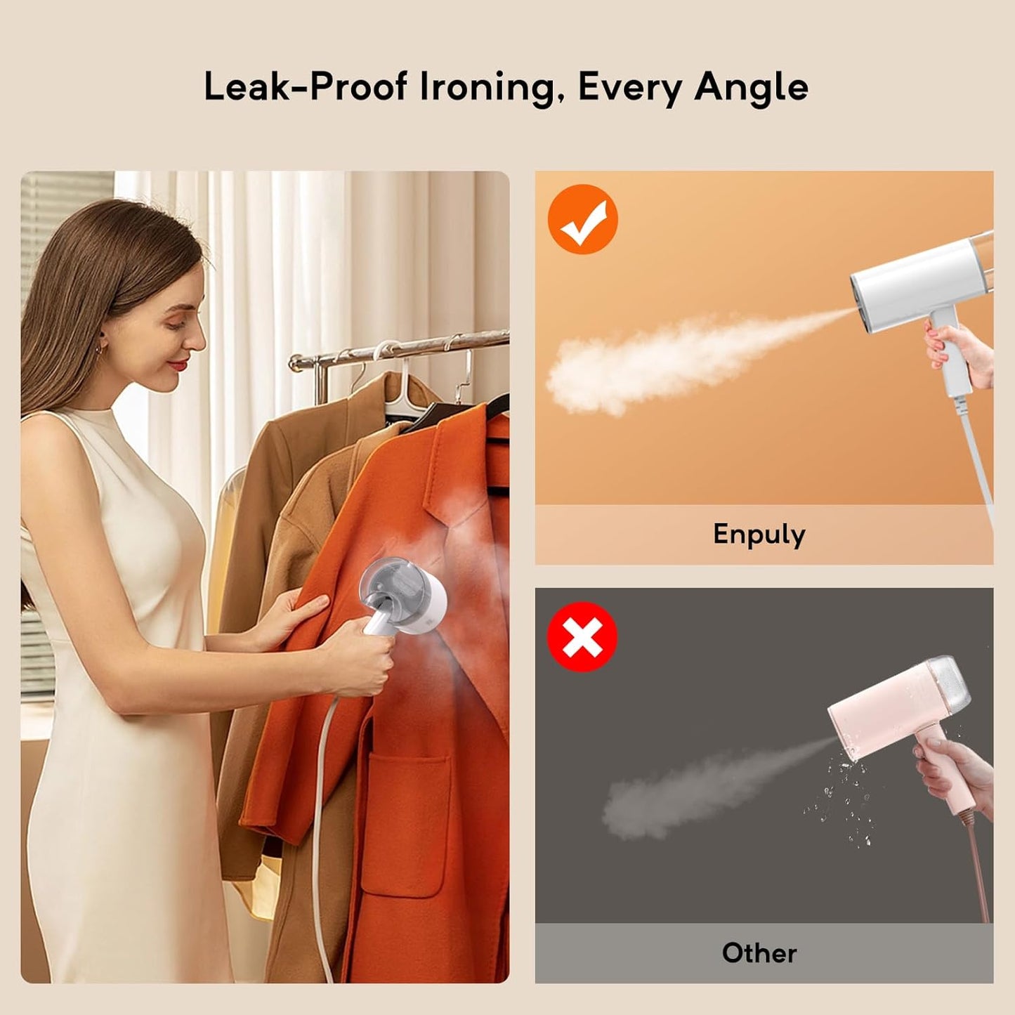 Nettoyeur vapeur lavable ENPULY, cuiseur vapeur portatif 150 ml, housse de lavage vapeur durable, lavage humide pour vêtements, chauffé en 25 secondes, vêtements vapeur, exigences de nettoyage à la main pour le nettoyage des meubles
