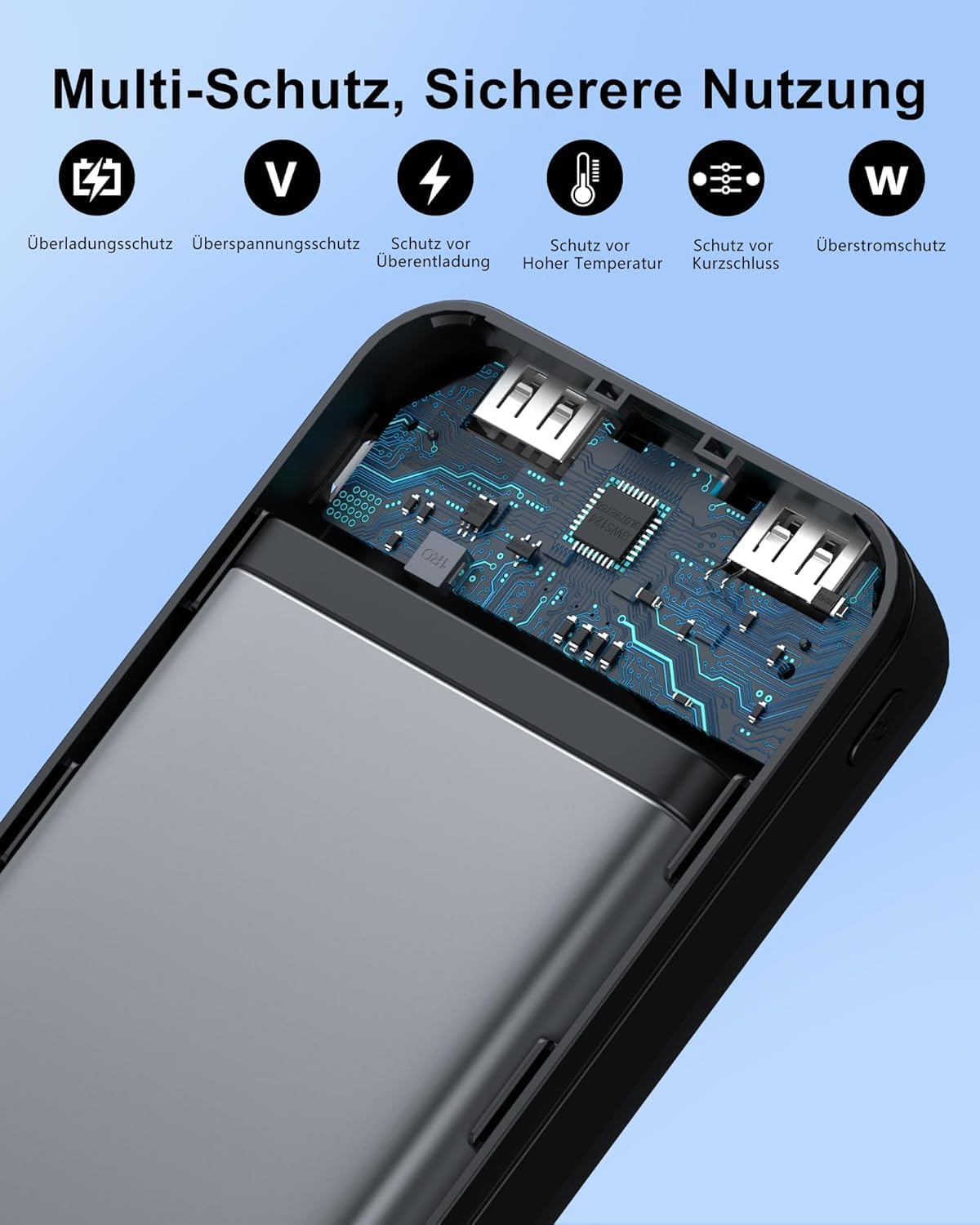 Enerwow Power Bank, 2 Stück 16000mAh Powerbank 5V 3A Schnelles Aufladen Tragbares Ladegerät mit LCD Display, Slimmest Zwei Ports Externer Handyakkus mit iPhone 15 14 13 12 Pro Max, Smartphones