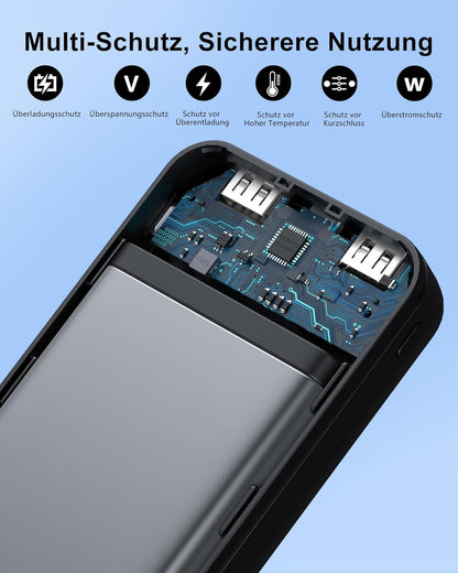 Enerwow Power Bank, 2 Stück 16000mAh Powerbank 5V 3A Schnelles Aufladen Tragbares Ladegerät mit LCD Display, Slimmest Zwei Ports Externer Handyakkus mit iPhone 15 14 13 12 Pro Max, Smartphones