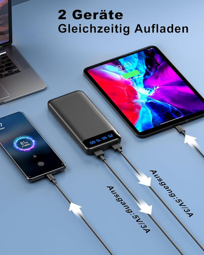 Enerwow Power Bank, 2 Stück 16000mAh Powerbank 5V 3A Schnelles Aufladen Tragbares Ladegerät mit LCD Display, Slimmest Zwei Ports Externer Handyakkus mit iPhone 15 14 13 12 Pro Max, Smartphones