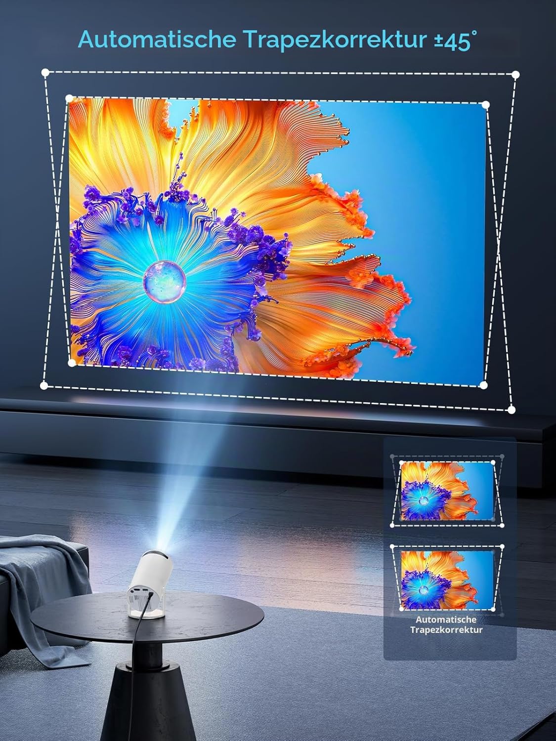 Einyoumily Beamer 2026 Mini Projektor tragbar 20000 Lumen 4K Bluetooth 5.4 Weiß