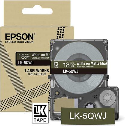 Cassette d'étiquettes Epson LK-5QWJ, blanc sur kaki mat, rouleau de 8 mx 18 mm