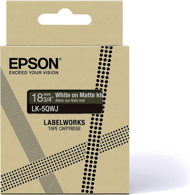 Cassette d'étiquettes Epson LK-5QWJ, blanc sur kaki mat, rouleau de 8 mx 18 mm