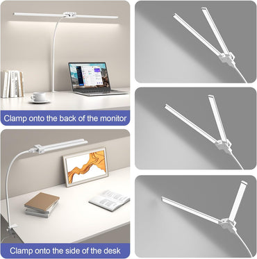 EppieBasic 24W Doppelkopf Schreibtischlampe LED Dimmbar, 80cm Groß,Klemmbar,Weiß