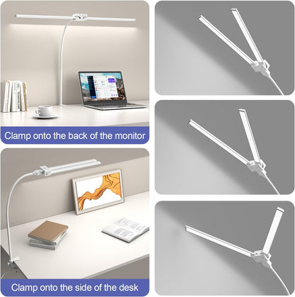 EppieBasic 24W Doppelkopf Schreibtischlampe LED Dimmbar, 80cm Groß,Klemmbar,Weiß