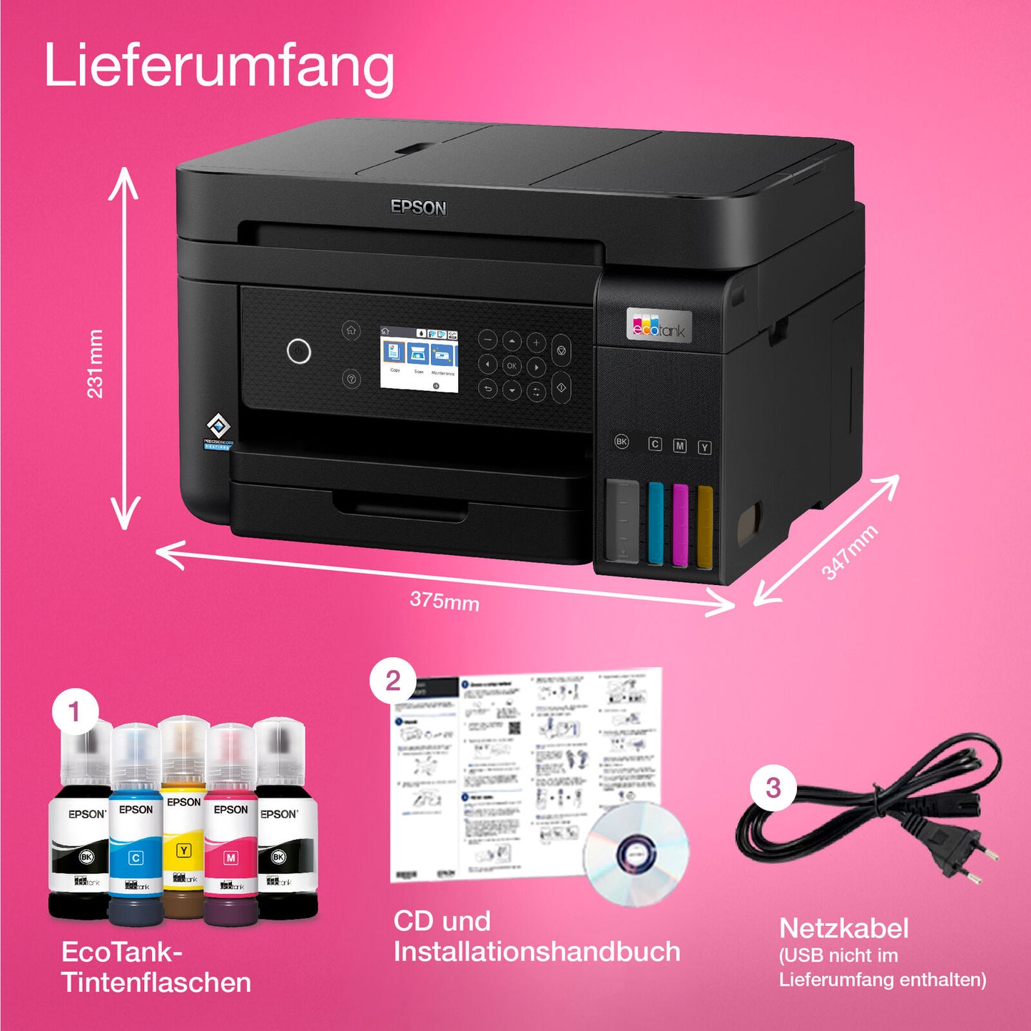 Epson EcoTank ET-3850, scanner d'imprimante multifonction 3 en 1, copieur