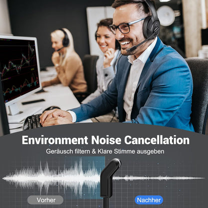 EKSA H6 Bluetooth Headset mit Mikrofon & USB Dongle [55 Stdn & 10M Reichweite] Schwarz