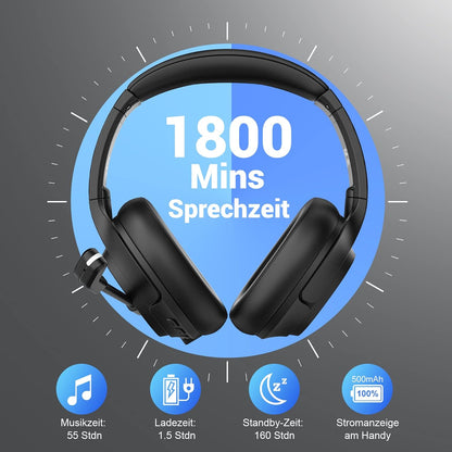 EKSA H6 Bluetooth Headset mit Mikrofon & USB Dongle [55 Stdn & 10M Reichweite] Schwarz