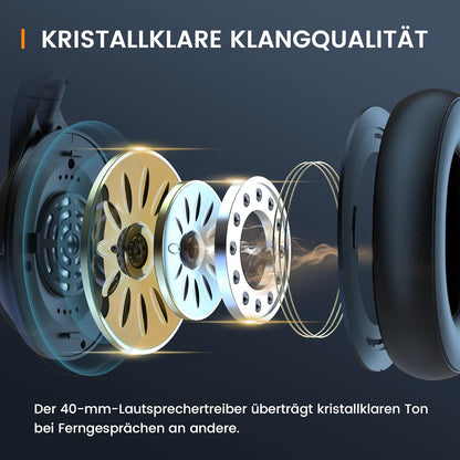 EKSA H6 Bluetooth Headset mit Mikrofon & USB Dongle [55 Stdn & 10M Reichweite] Schwarz