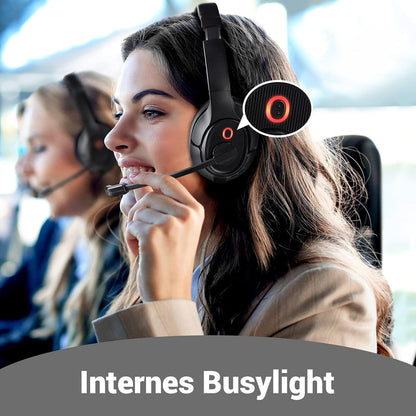 EKSA H6 Bluetooth Headset mit Mikrofon & USB Dongle [55 Stdn & 10M Reichweite] Schwarz