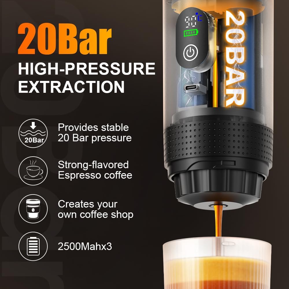 Tragbare Espressomaschine mit Schnellaufheizung, USB-C,tragbare 3-in-1,80ml