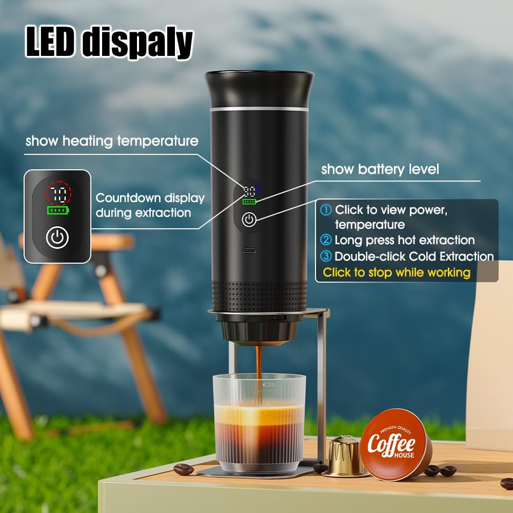 Tragbare Espressomaschine mit Schnellaufheizung, USB-C,tragbare 3-in-1,80ml