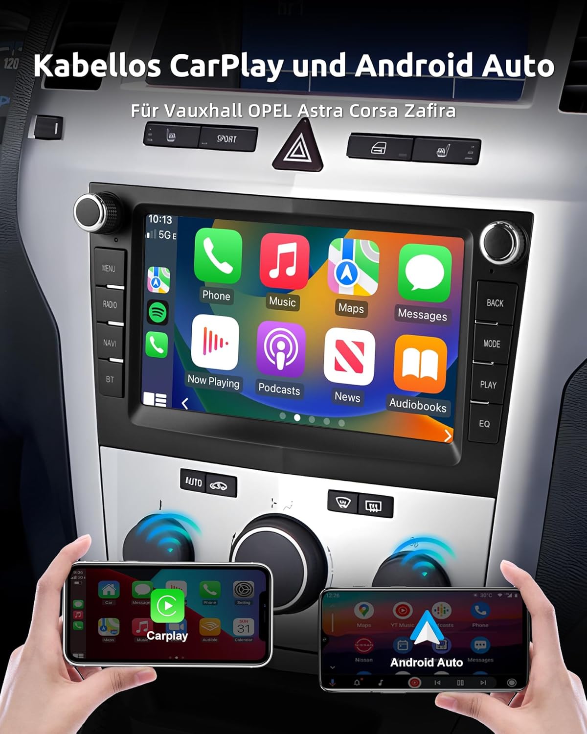 ESSGOO 4+64G Drahtloses Autoradio und Android Auto CarPlay Für Vauxhall Opel Corsa C/D Zafira