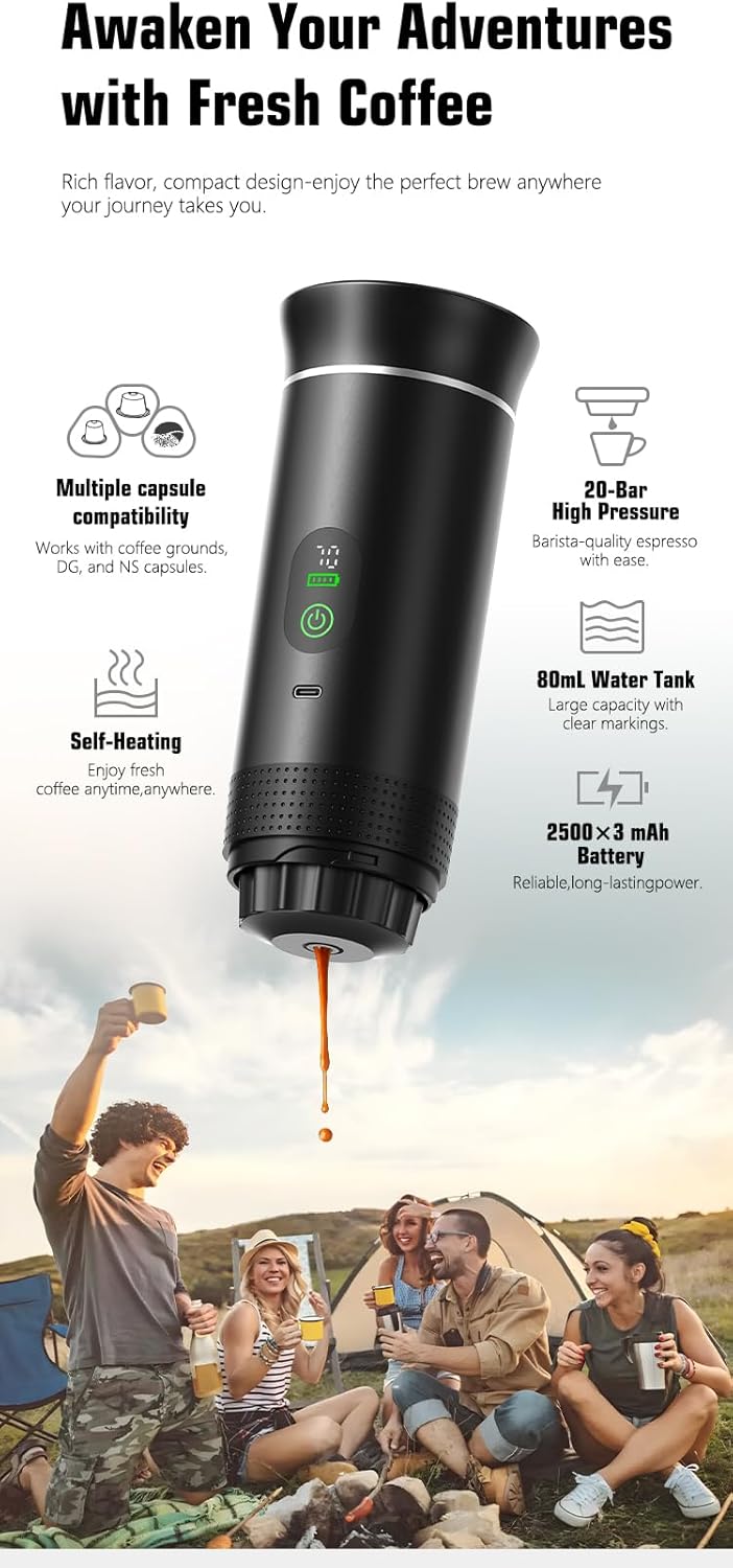 Tragbare Espressomaschine mit Schnellaufheizung, USB-C,tragbare 3-in-1,80ml
