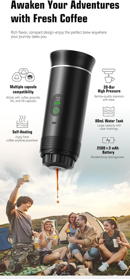 Tragbare Espressomaschine mit Schnellaufheizung, USB-C,tragbare 3-in-1,80ml