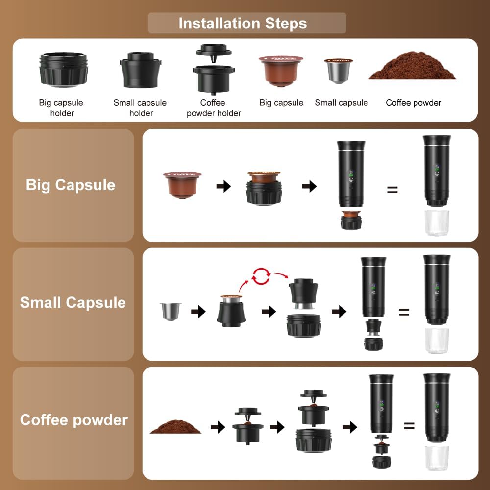 Tragbare Espressomaschine mit Schnellaufheizung, USB-C,tragbare 3-in-1,80ml
