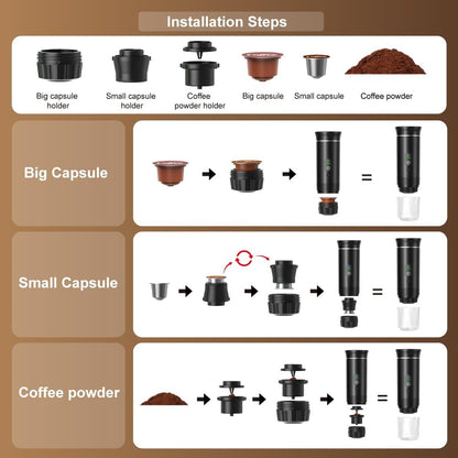 Tragbare Espressomaschine mit Schnellaufheizung, USB-C,tragbare 3-in-1,80ml