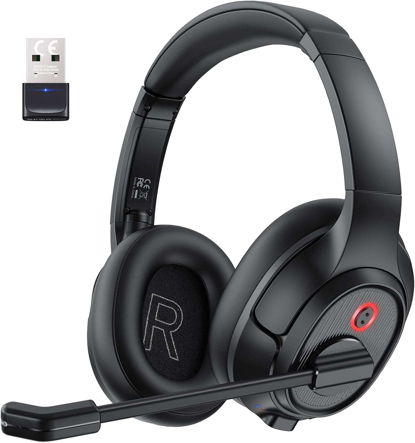 EKSA H6 Bluetooth Headset mit Mikrofon & USB Dongle [55 Stdn & 10M Reichweite] Schwarz