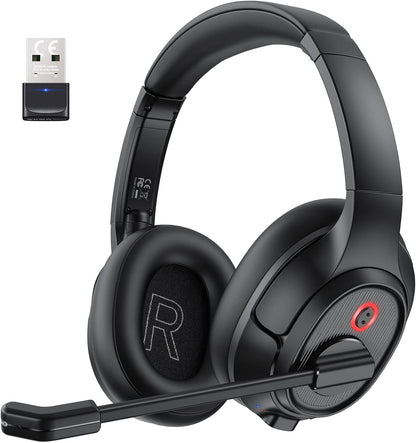 EKSA H6 Bluetooth Headset mit Mikrofon & USB Dongle [55 Stdn & 10M Reichweite] Schwarz