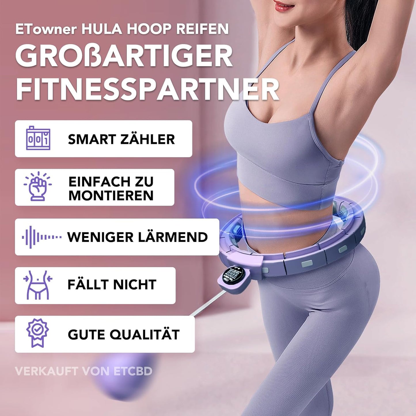 Etowner Smart Hula Hoop mit Zähler, Gewichtsreifen für Anfänger und Erwachsene,128 cm