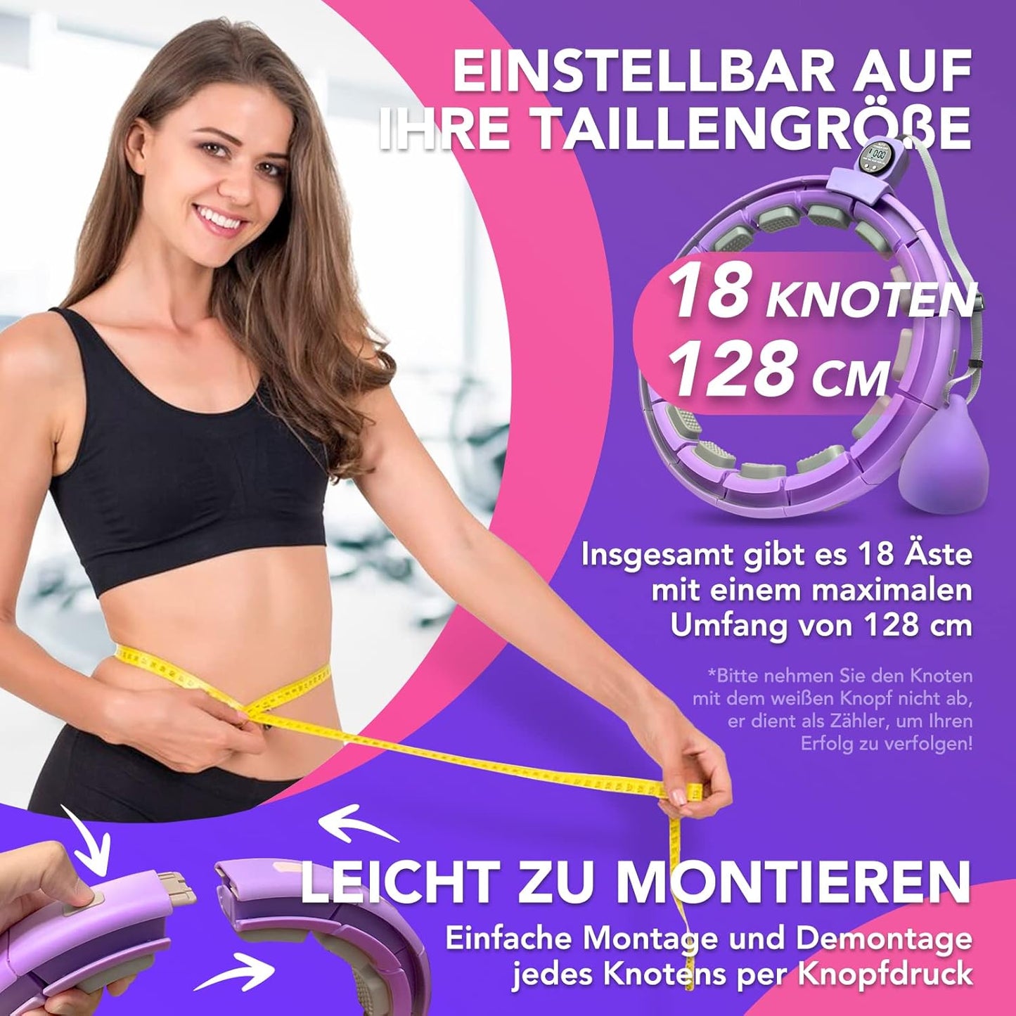 Etowner Smart Hula Hoop mit Zähler, Gewichtsreifen für Anfänger und Erwachsene,128 cm