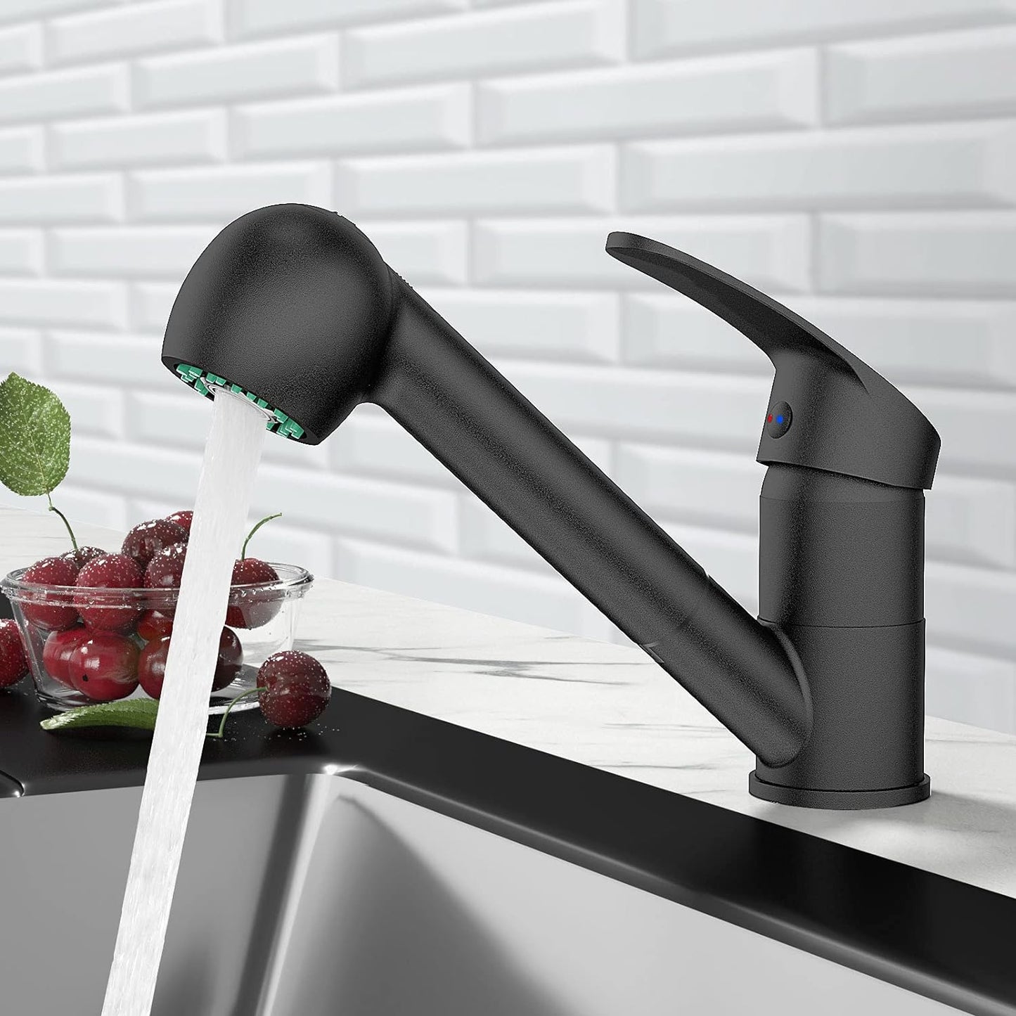 EUPYTE Schwarz Wasserhahn Küche Ausziehbar, Mischbatterie küchenarmatur 360° Schwenkbar für Küche, Einhebel Spültischarmatur Armatur mit 2 Strahlarten ( Brause/Sprudelwasser)